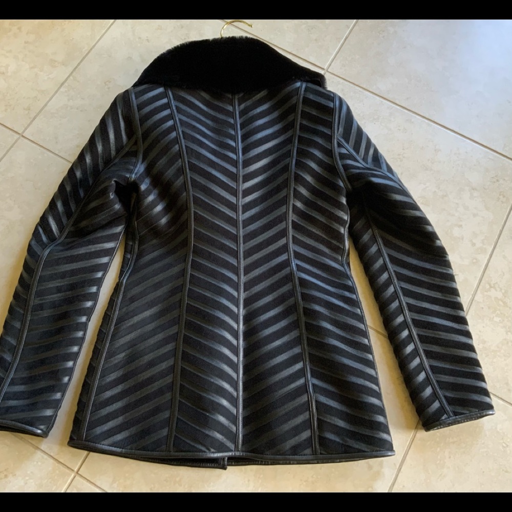 BLACK FUR AND LEATHER JACKET, Worn once, Excellent Condition, Very Stylish